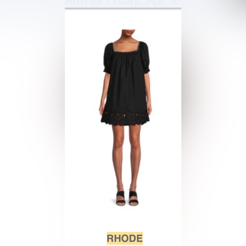 RHODE Women’s Evie Elegant Black Eyelet Smocked Mini Dress L